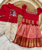 Kids Maggam Work Pattu Frock & Kurta Dhoti Set – Festive Wear