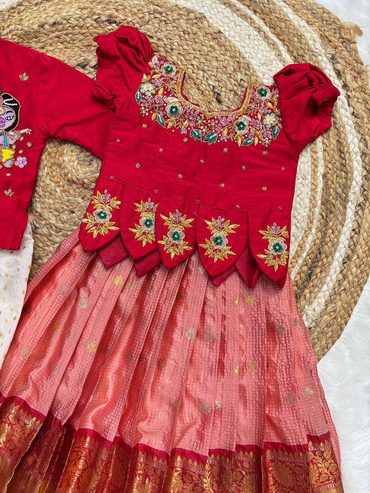 Kids Maggam Work Pattu Frock & Kurta Dhoti Set – Festive Wear