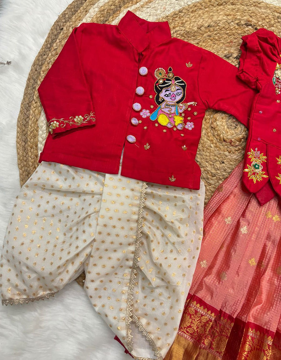 Kids Maggam Work Pattu Frock & Kurta Dhoti Set – Festive Wear
