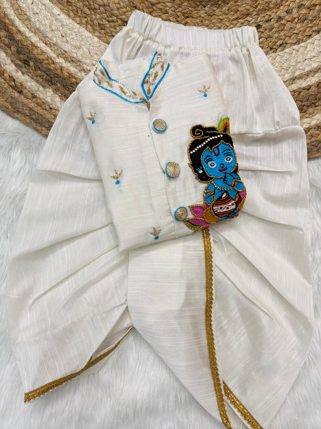 Kids Krishna Maggam Work Kurta Dhoti Set – Raw Silk Festive Wear