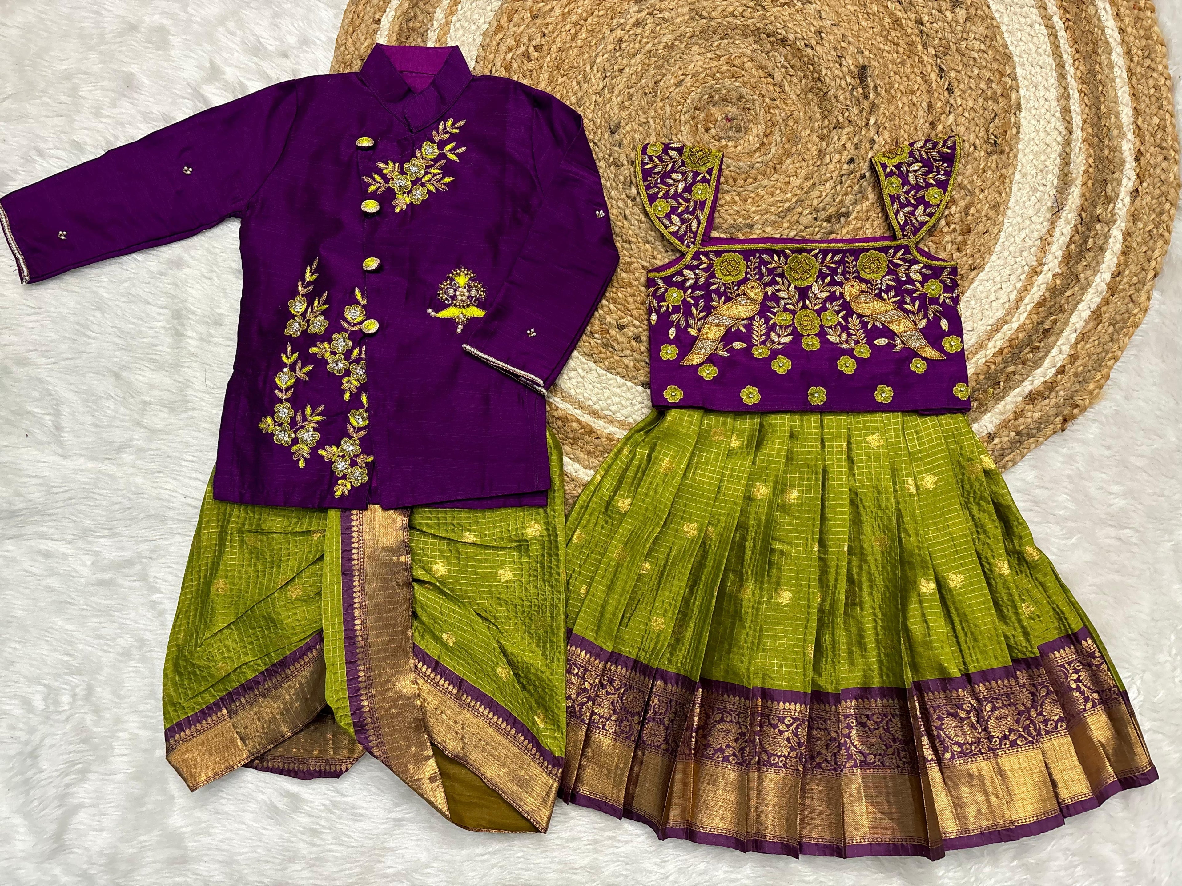 Kids Brother Sister Combo Set – Maggam Work Festive Ethnic Wear