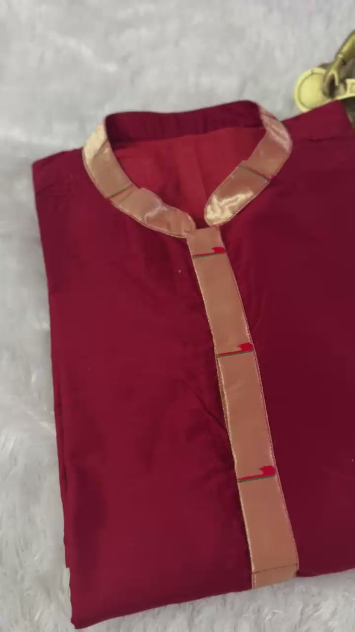 Raw silk kurta with paithani border