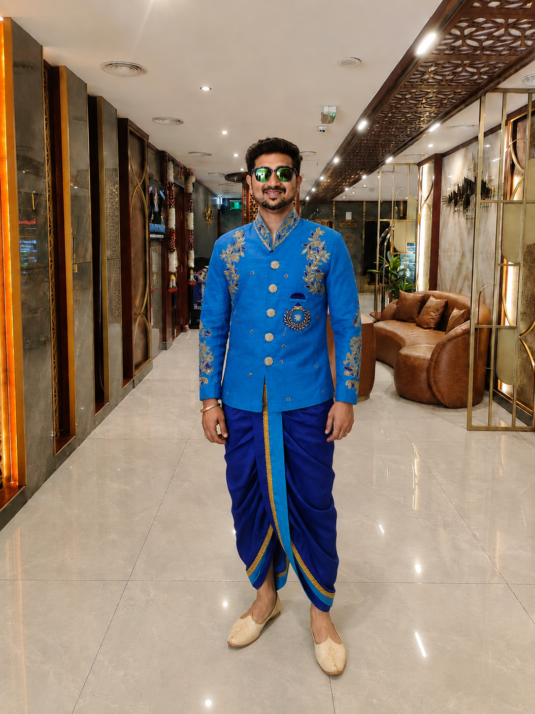 Raw silk kurta with dhoti