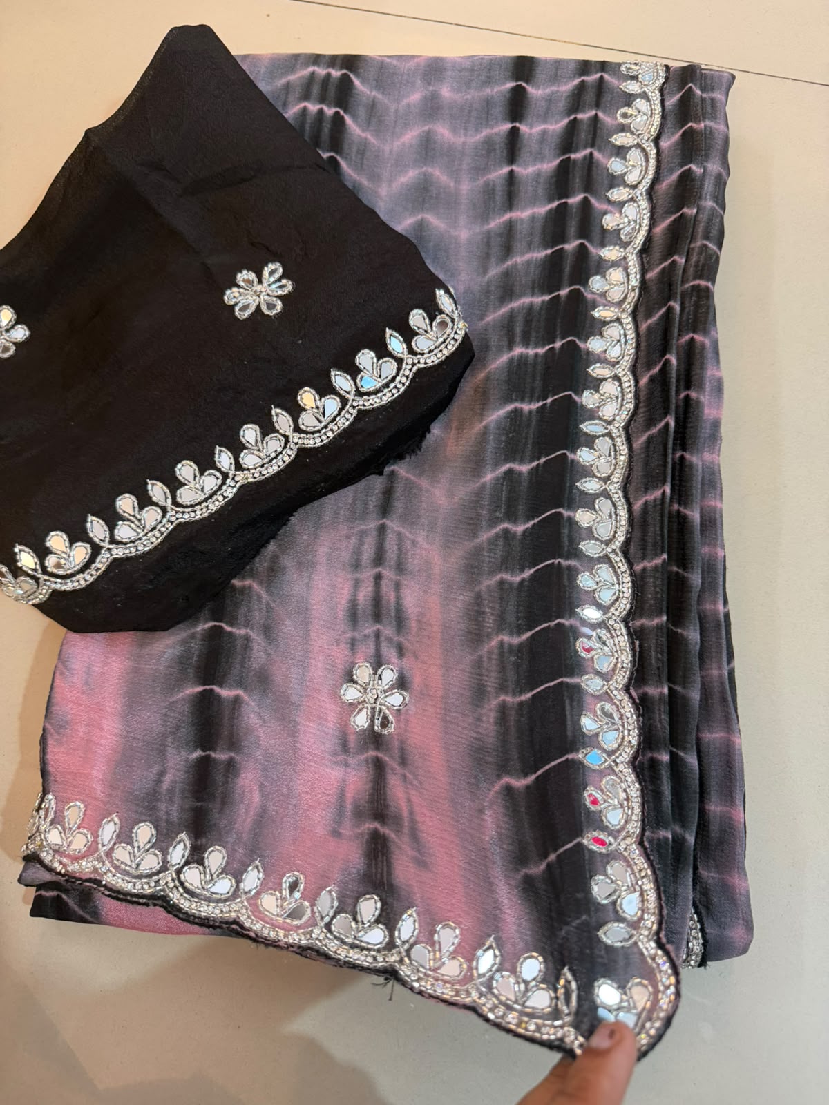 Chinnon with handwork saree