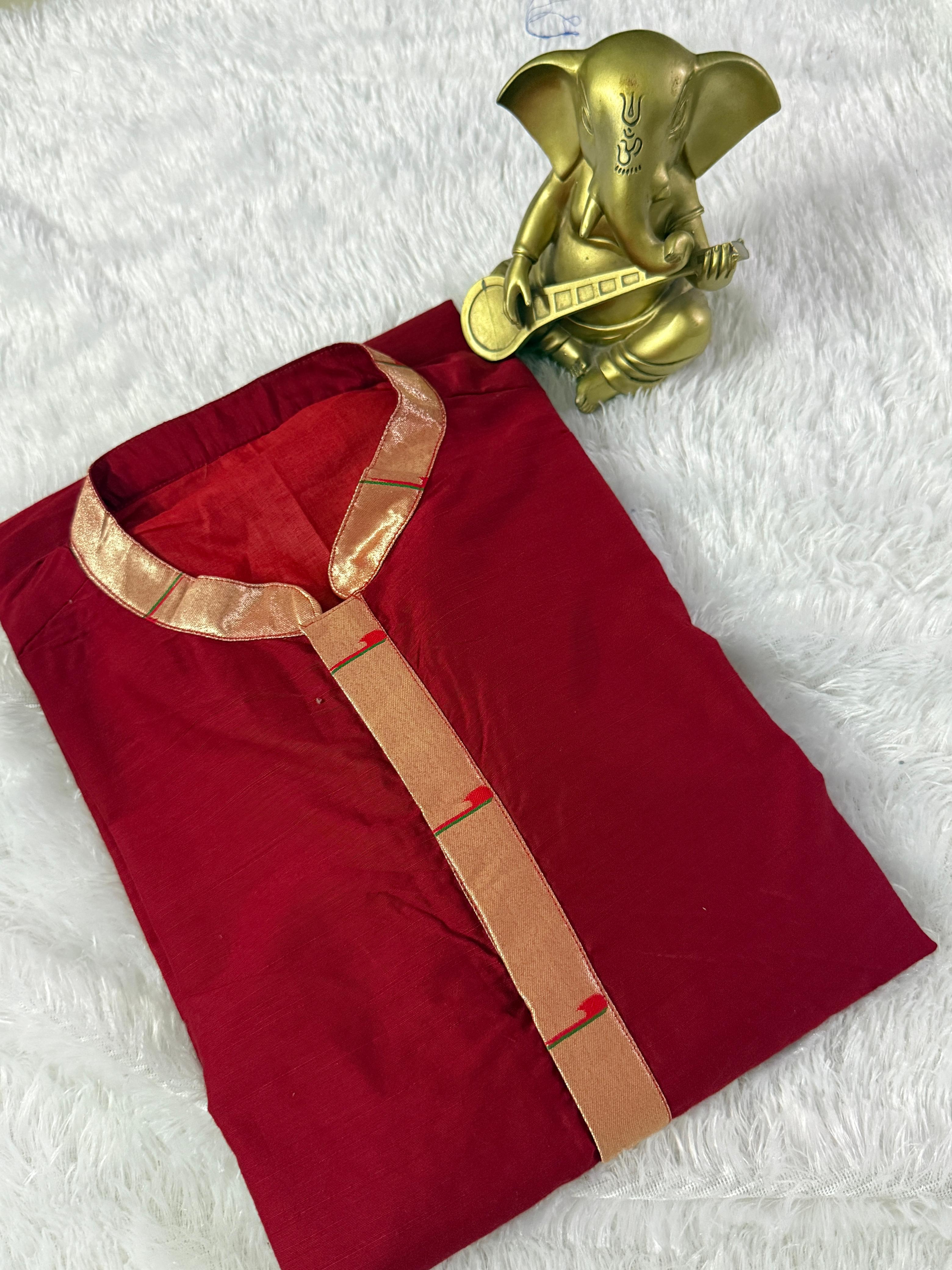 Raw silk kurta with paithani border