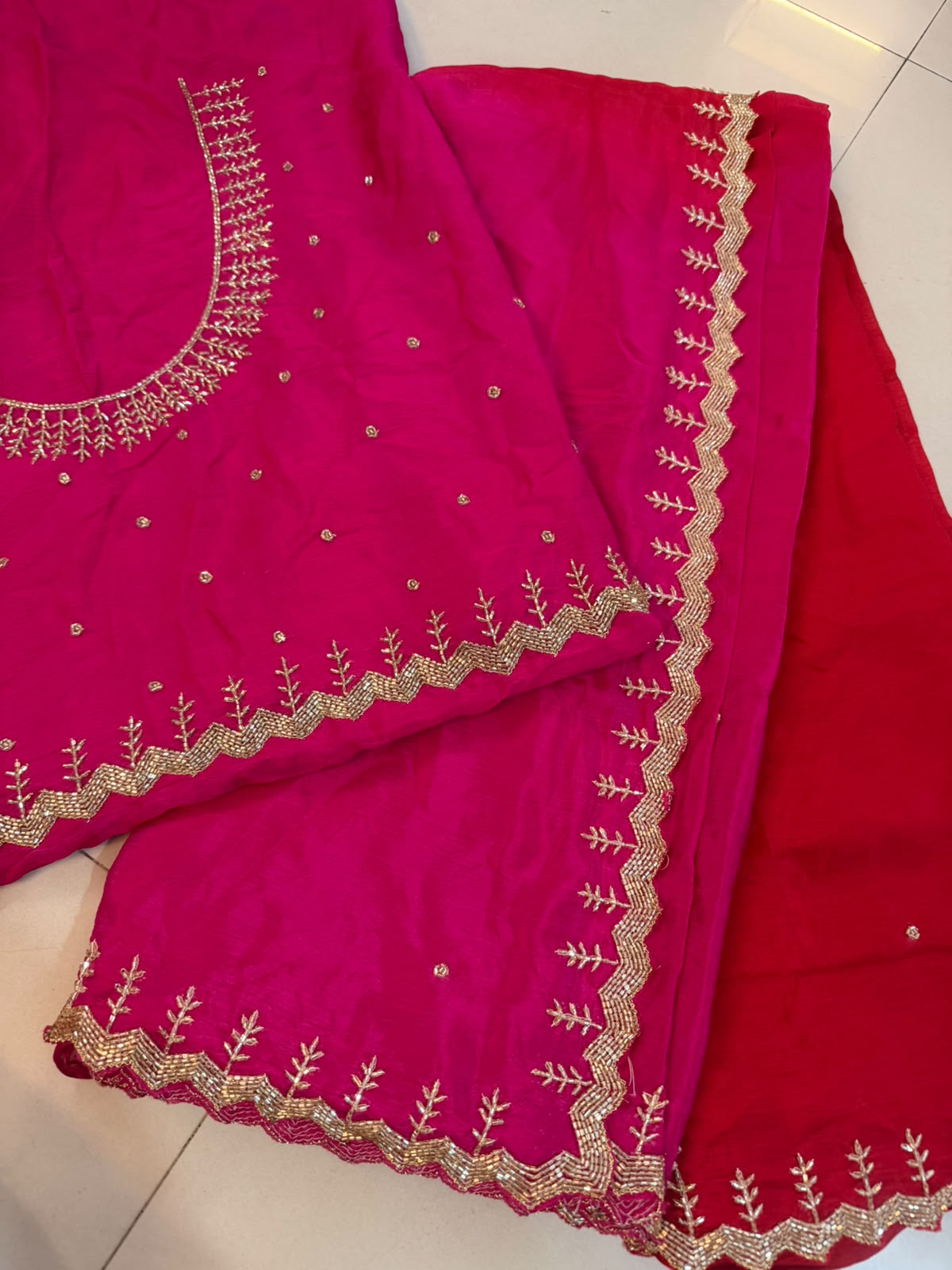 Chinnon with handwork saree