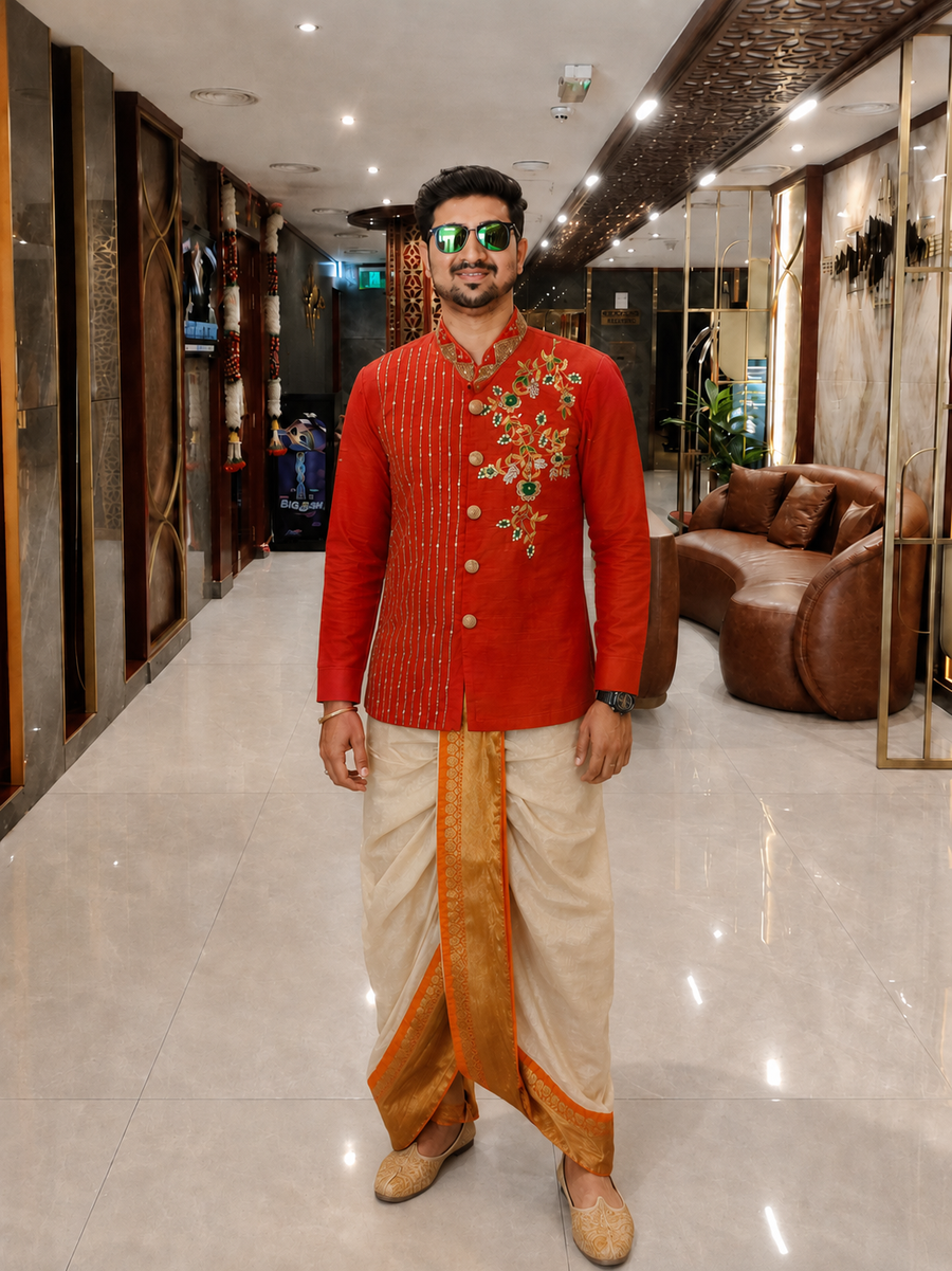Raw silk kurta with dhoti