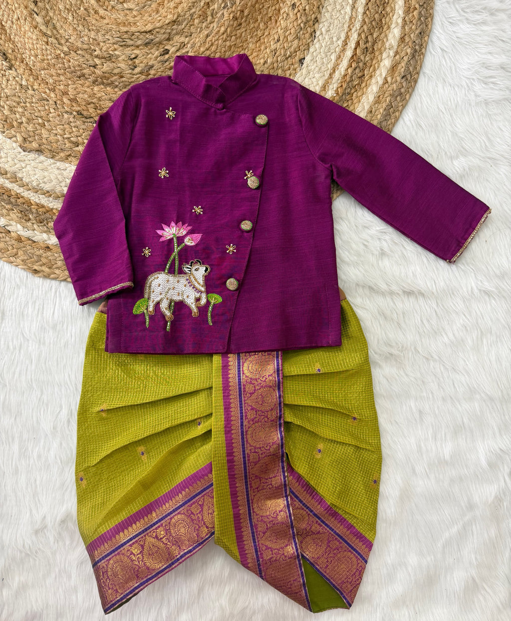 Raw silk kurta with dhoti