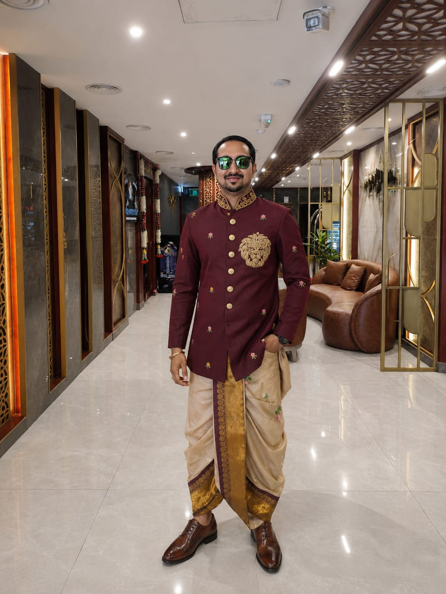 Raw silk kurta with dhoti