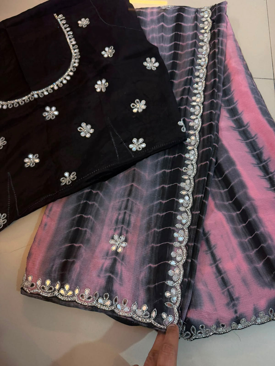 Chinnon with handwork saree