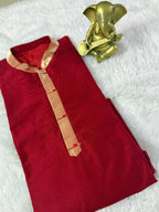 Raw silk kurta with paithani border