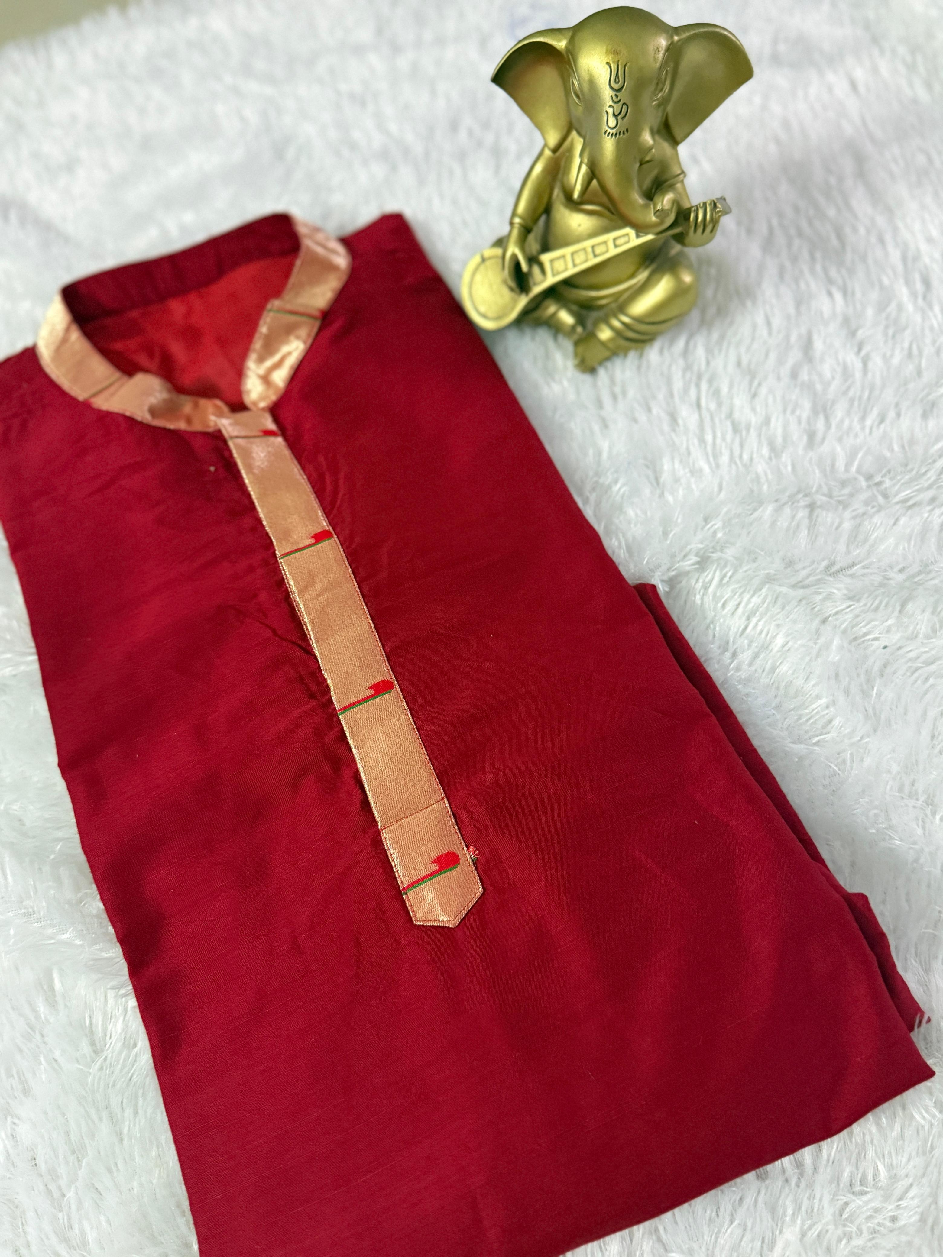 Raw silk kurta with paithani border