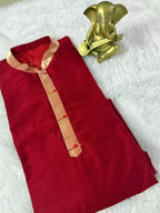 Raw silk kurta with paithani border
