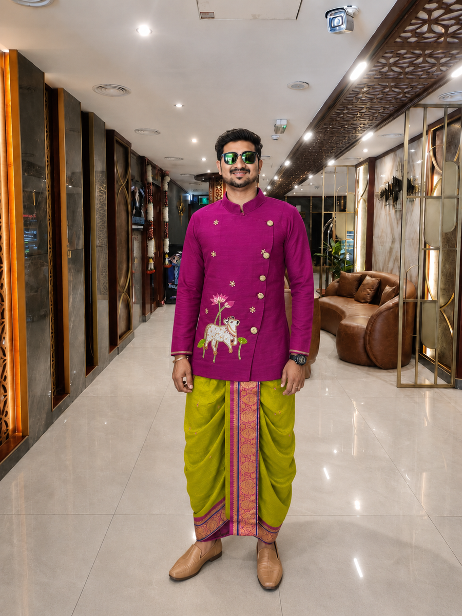 Raw silk kurta with dhoti